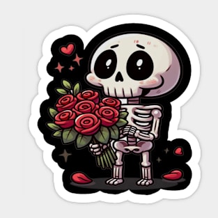 cute skeleton with roses for his love- valentines day Sticker